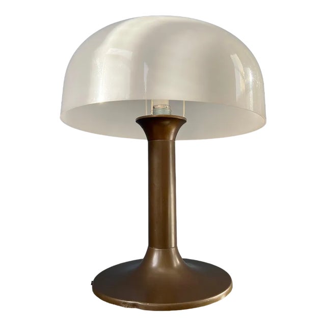 Mid-Century Space Age Brown and White Mushroom Table Lamp For Sale