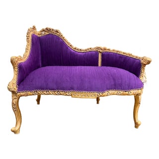 Late20C Artisan Louis XVI Gold Purple Beech Settee For Sale