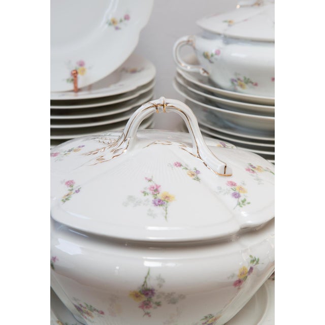 Antique French Porcelain Dinnerware with Flowers from Limoges, 1920s-1930s, Set of 39 For Sale - Image 9 of 14