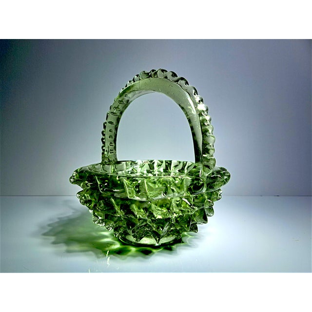Green Rostrato Murano Glass Basket attributed to Ercole Barovier for Barovier & Toso, 1950s For Sale - Image 10 of 10