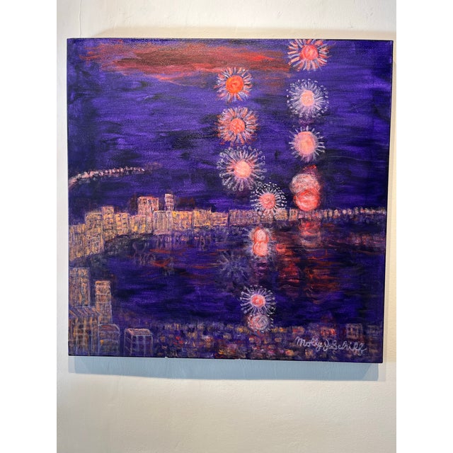 Coastal Vintage Molly J Schiff Landscape Painting Purple Night Sky Asia For Sale - Image 3 of 5