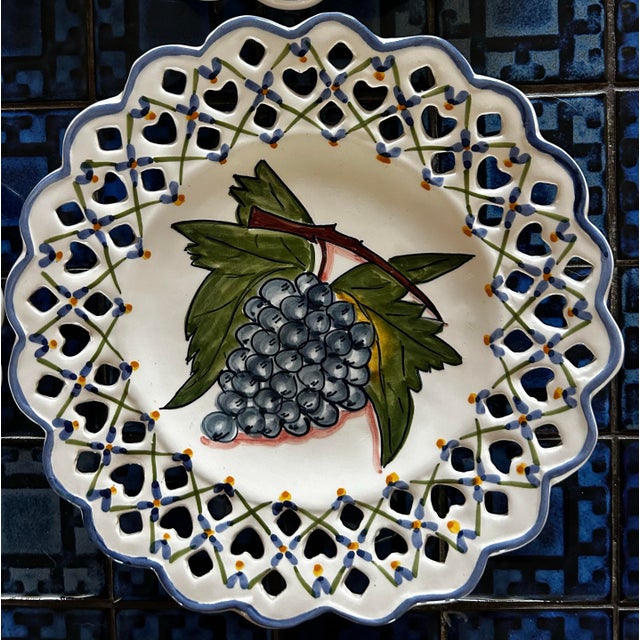 Shabby Chic Vintage Fruit Plates Heart Pierced Edge Hand Painted Made in Portugal For Sale - Image 3 of 8