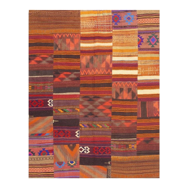 1930s Antique Multicolored Geometric Flatweave Turkish Village Kilim Rug For Sale