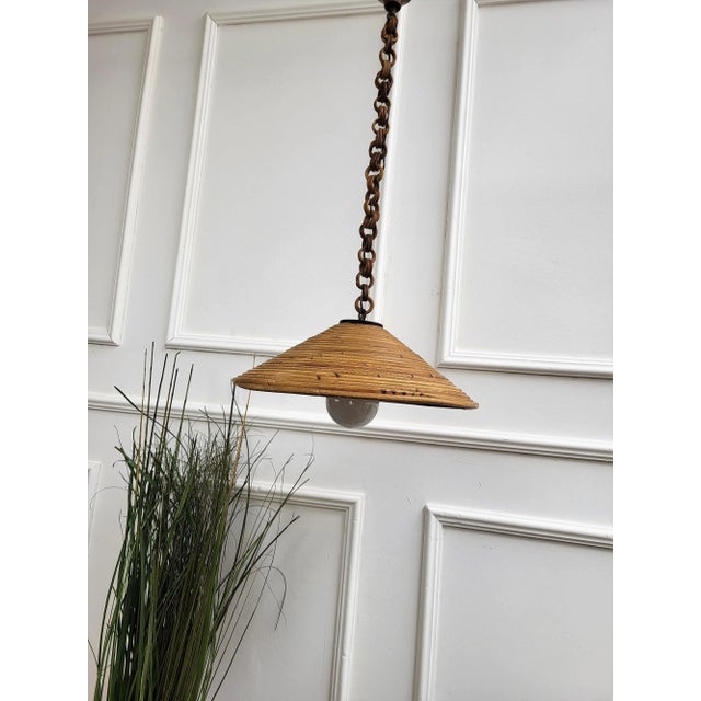 1960s Italian Wicker Pendant in Rattan Bamboo, 1960s For Sale - Image 5 of 8