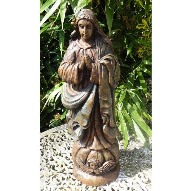 Antique Religious Carved Oak Saint Figure Statue, 1820 For Sale - Image 10 of 18