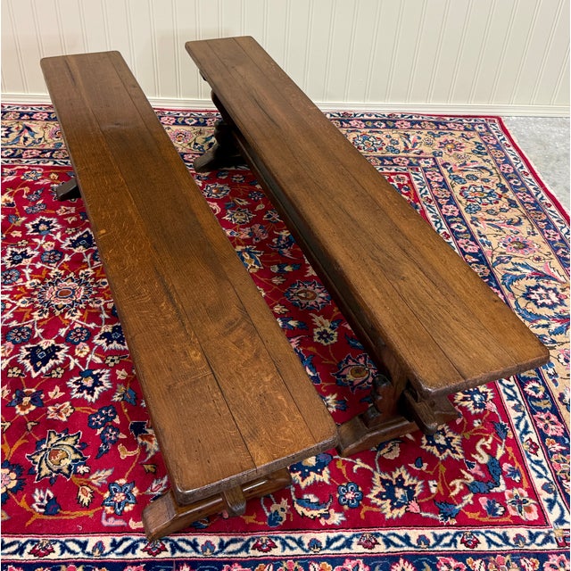 Antique French Farmhouse Benches Banquette Seating Pair Window Seats For Sale - Image 13 of 14