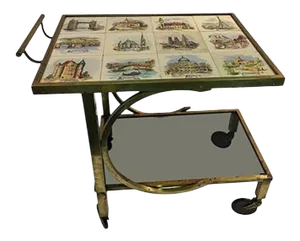 Mid-century Italian Modernist European Cities Tile Bar Cart