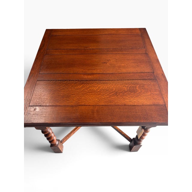Professionally Restored 1930s Solid Oak Draw Leaf Dining Table With Barley Twist Legs (1a) For Sale - Image 10 of 12