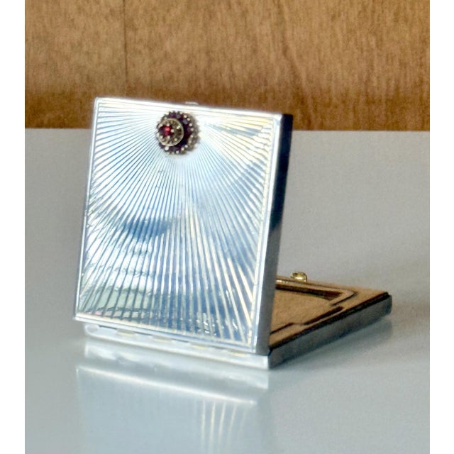 Metal French Art Deco Sterling Silver with Gemstone Rosetta Compact Case by Cartier For Sale - Image 7 of 17
