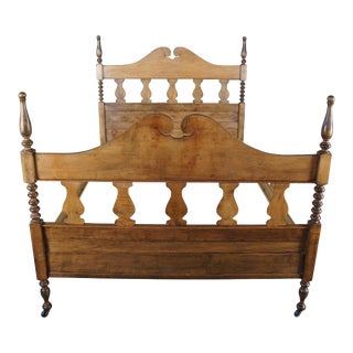 Antique Late Victorian Crescent Furniture Co Oak Full Size Spindled Poster Bed For Sale