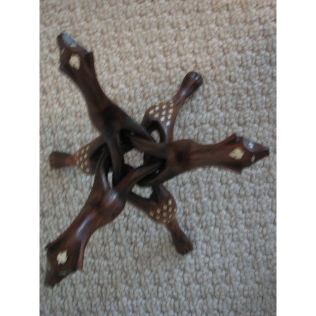 Exceptional 1930s Hand‑Carved Rosewood Snake Tripod Stand W/Bone Inlay For Sale - Image 6 of 6