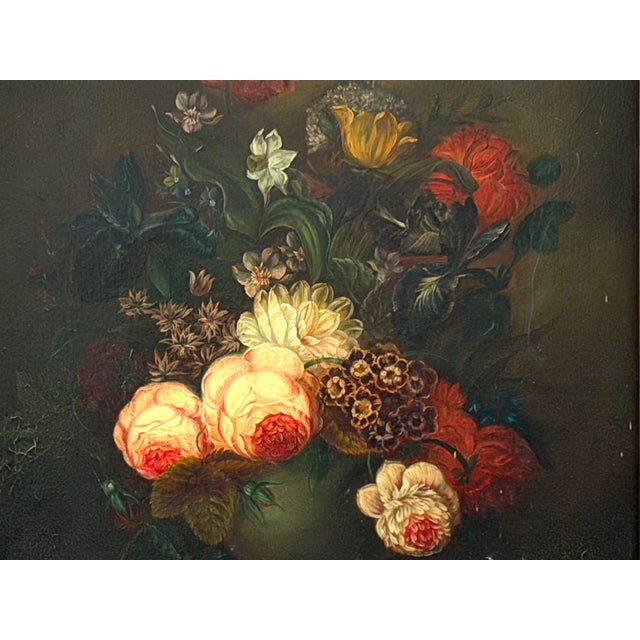 Mediterranean 1930s Orlando Still Life Flowers Signed Oil on Canvas Ornate Gilt Frame For Sale - Image 3 of 10