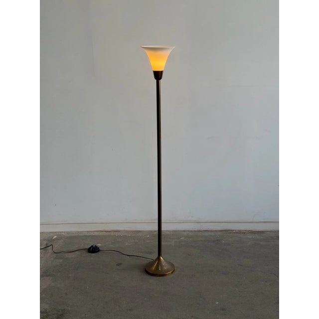 Vintage Brass Torchiere Floor Lamp For Sale - Image 4 of 8