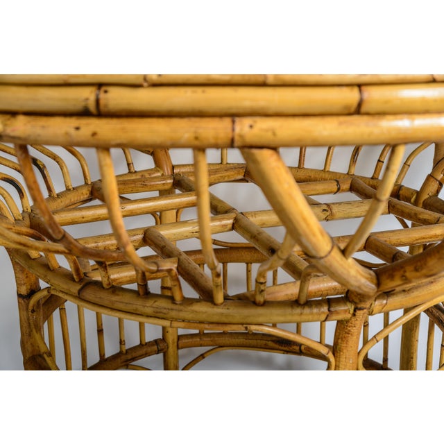 Wood Mid Century Bamboo Rattan Center Table, Original Smoked Glass Top For Sale - Image 7 of 10