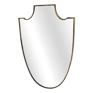 Vintage Italian Patinated Brass Shield Mirror, 1950s For Sale