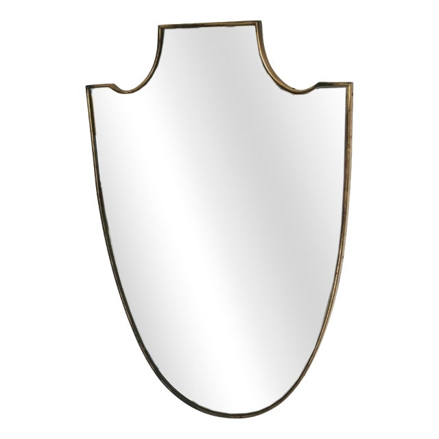 Vintage Italian Patinated Brass Shield Mirror, 1950s For Sale