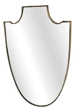 Vintage Italian Patinated Brass Shield Mirror, 1950s
