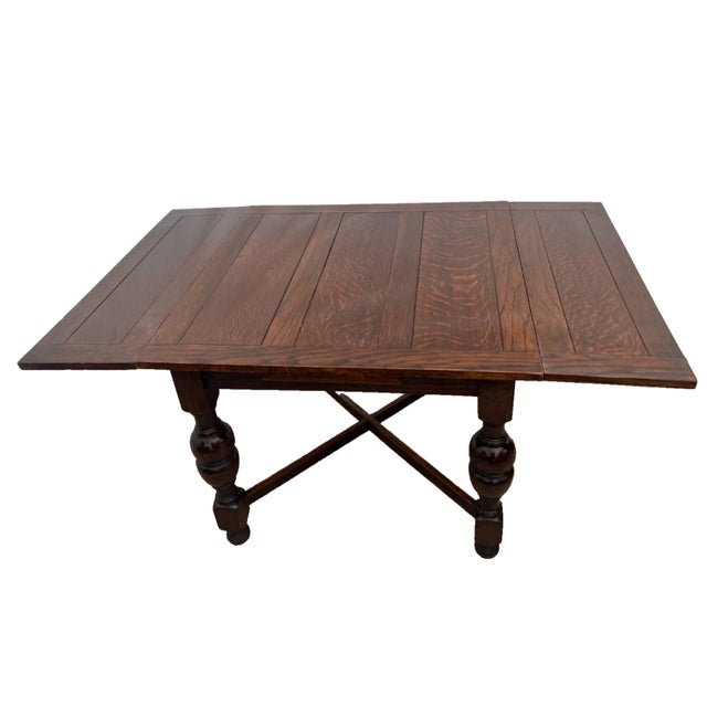 Gorgeous Antique Farmhouse English Tudor Expansion Dining Table, Turned Baluster legs, Paneled Framed Quarter sawn Oak...