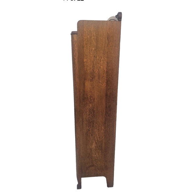 Antique Mission Quarter Sawn Tiger Oak Narrow Open Bookcase With Birdseye Maple Back, c.1900 For Sale - Image 9 of 18