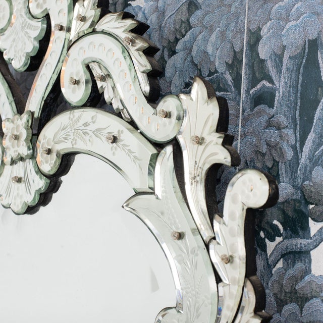 Large 19th C. Venetian Reverse Etched Mirror With Original Beveled Mirror Plate For Sale - Image 14 of 18