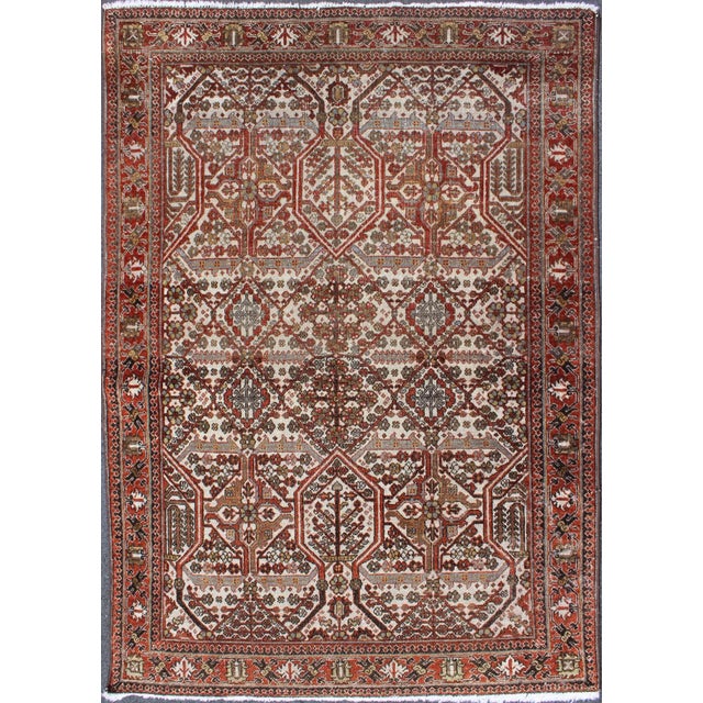 Antique Persian Joshegan Rug in Ivory Background With Red, Green and Blue 3′7″ × 5′2″ For Sale - Image 10 of 10