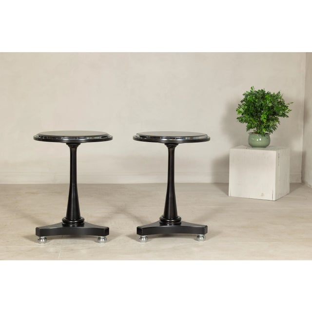 Black Marble Top Gueridon Tables with Silver Metal Ball Feet - A Pair For Sale In New York - Image 6 of 12