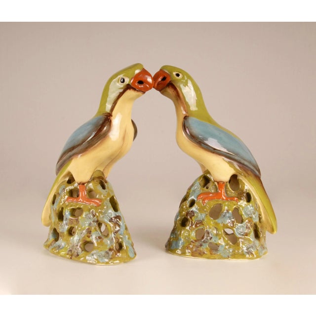 Ceramic Figures Parrots Ming Style Chinoiserie Bird Polychrome Tin Glazed Earthenware - Set of 2 For Sale - Image 13 of 13