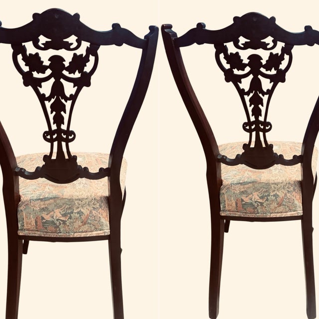 Chippendale Late 20th Century Pair of Chippendale-Style Ribbon Back Side Chairs For Sale - Image 3 of 6