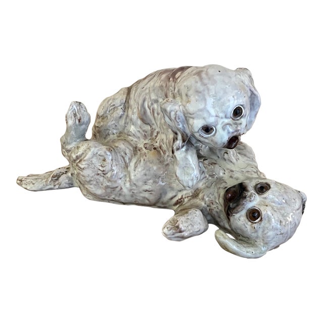 Bavent Terracotta French Pottery Dogs With Glass Eyes, C. 1900 For Sale