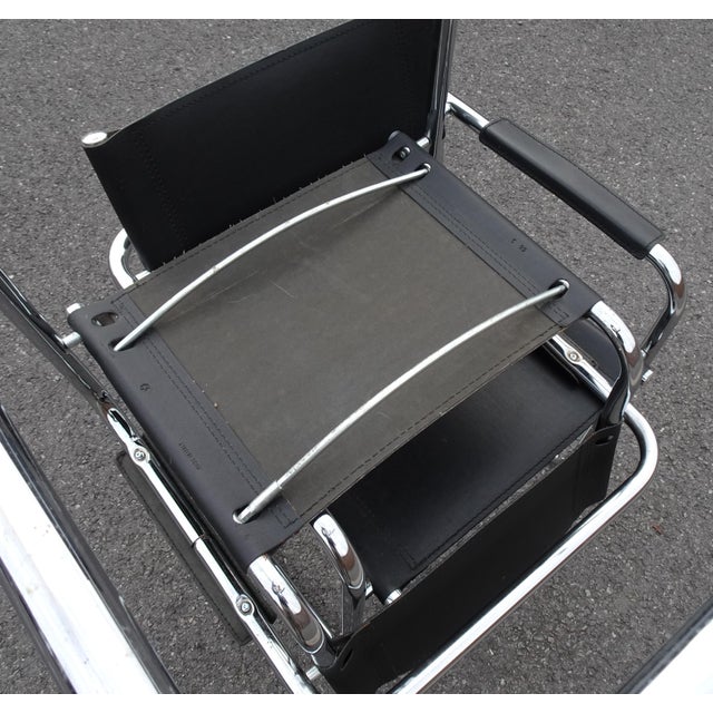 Vintage Italian B34 Leather Chrome Slide Chairs by Mart Stam, 1990s, Set of 2 For Sale - Image 9 of 18