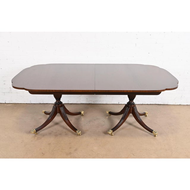 Brown Kindel Furniture Georgian Mahogany Double Pedestal Extension Dining Table, Newly Refinished For Sale - Image 8 of 12