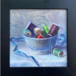 "A Bowl of Color""Spooled Color" - Contemporary Impressionist Still Life Painting by Debra Lind, Framed For Sale