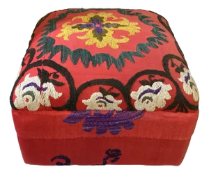 Custom Made Ottoman/Foot Stool W/ Vintage Uzbeck Suzani Embroidered Fabric