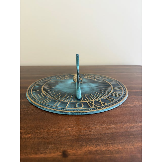 Late 20th Century Vintage English Country Iron Verdigris Garden Sundial "Grow Old Along With Me" For Sale - Image 5 of 8