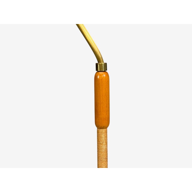 1940s Swedish Modern, Floor Lamp, Elm, Brass, Cord, Beige Fabric For Sale - Image 10 of 12