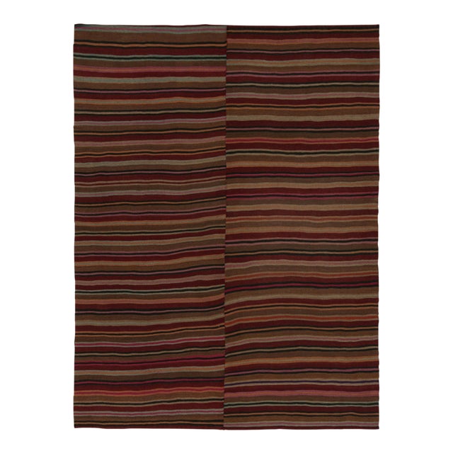 Vintage Persian Paneled Kilim Rug in Polychromatic Stripes - By Rug & Kilim For Sale
