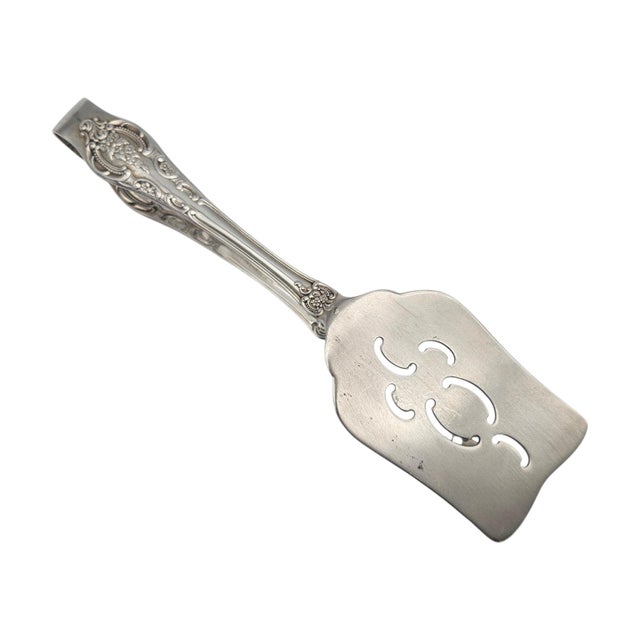 Silver Wallace Grand Victorian Silverplate Pastry Serving Tongs Pierced Floral 9.5" For Sale - Image 8 of 13
