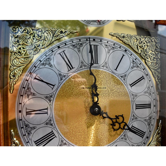 Brown Howard Miller Cherry Grandfather Clock Mechanical Triple Weight Pendulum For Sale - Image 8 of 18