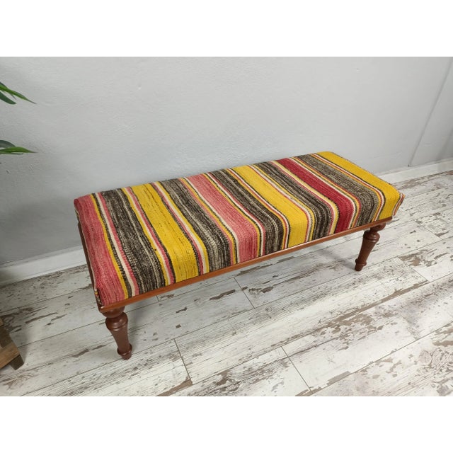 Handmade Colorblock Kilim Upholstered Bench For Sale - Image 4 of 10