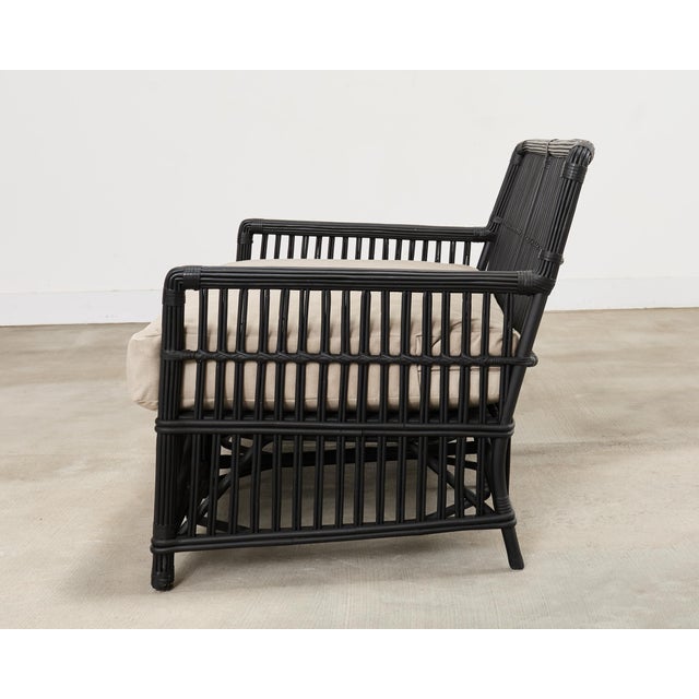 Wood Palecek Art Deco Style Rattan Pencil Reed Settee For Sale - Image 7 of 18