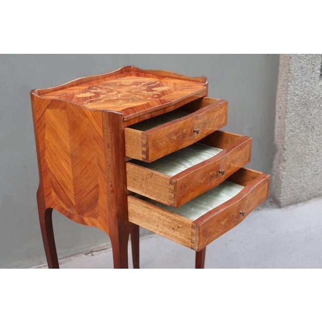 Brown French Antique Louis XV Style Side Table Nightstand For Sale - Image 8 of 11