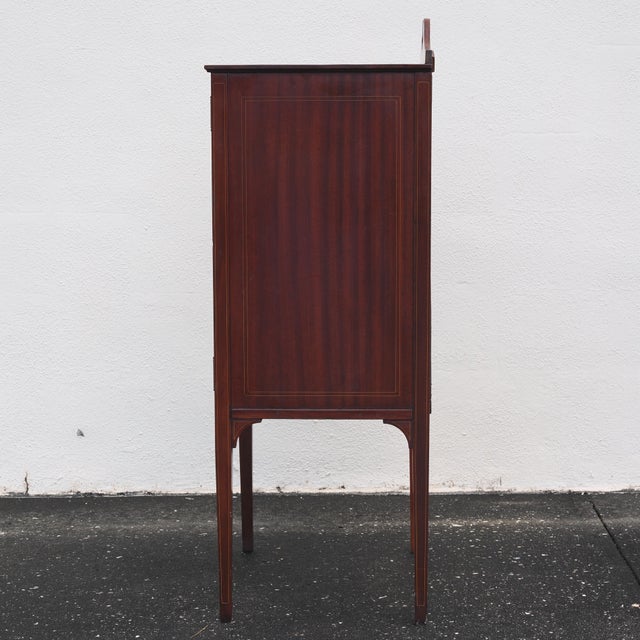 Mid 19th Century Edwardian Mahogany Veneer Sheet Music Cabinet With Decorative Marquetry Inlay For Sale - Image 9 of 11