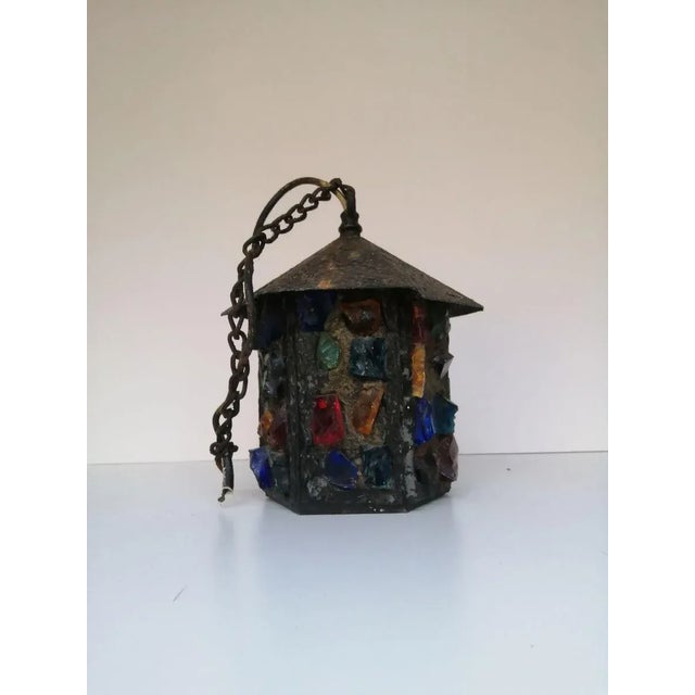 English Arts & Crafts Glass, Lead & Hammered Sheet Metal Porch Lantern by Peter Marsh, 1950s For Sale - Image 18 of 18