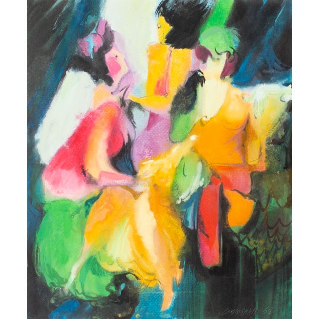 A 1968 mixed media painting by American artist George S. Coggeshall (1914-1994). This work depicts several figures at...