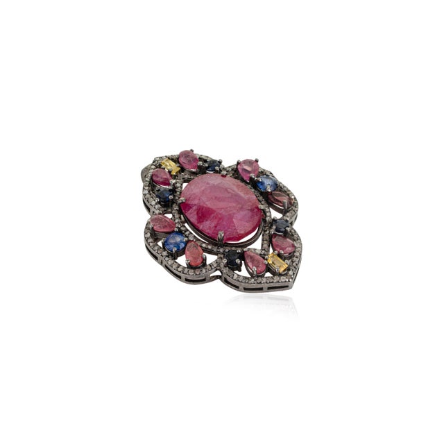 Modern-Style Solid Silver Shield Motif Ruby Pendant With Diamond for Valentines For Sale - Image 4 of 11