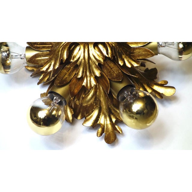 1970s Gold Plated Metal Flowers with Leaves Chandelier 6 Lights from Banci Firenze, 1970s For Sale - Image 5 of 12