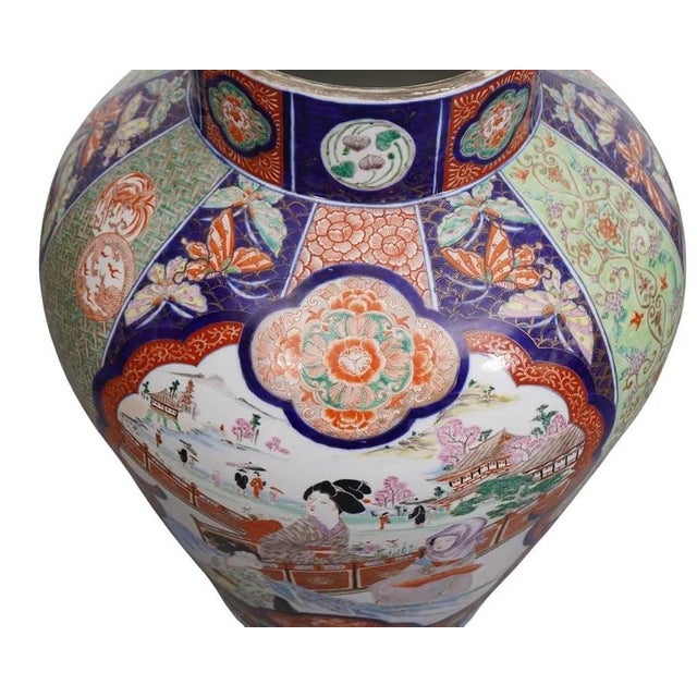 Royal Blue Late 19th Century Oversized Oriental Imari Vase With Landscape Panels For Sale - Image 8 of 10