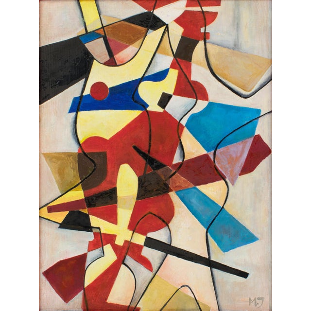 Multicolor Abstract Cubist Oil Painting With Monogram Signature Mj For Sale In Atlanta - Image 6 of 14