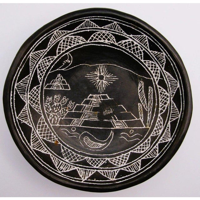 Diaguita Black and White Etched Three Footed Ceramic Bowl from Northern Chile Measures 7" diameter and 2 1/4" tall....