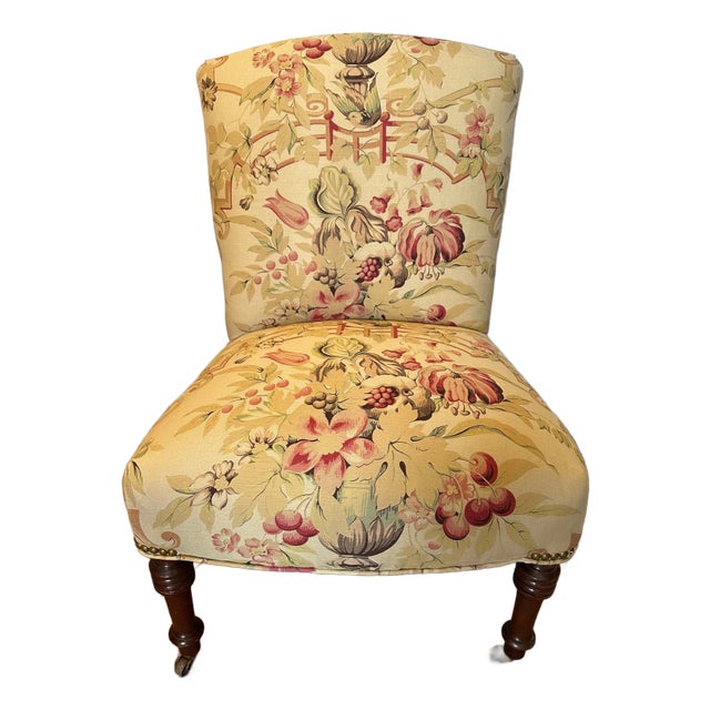 Newly Upholstered Vanity Slipper Chair in George Smith Fabric For Sale